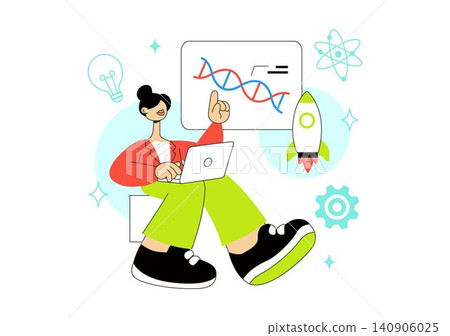 Female Led STEM Startups Illustration Featuring Women in Science, Technology, Engineering, Innovation, Research, Entrepreneurship, and Leadership 140906025