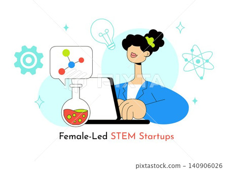 Female Led STEM Startups Illustration Featuring Women in Science, Technology, Engineering, Innovation, Research, Entrepreneurship, and Leadership 140906026