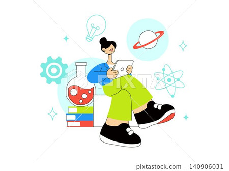Female Led STEM Startups Illustration Featuring Women in Science, Technology, Engineering, Innovation, Research, Entrepreneurship, and Leadership 140906031