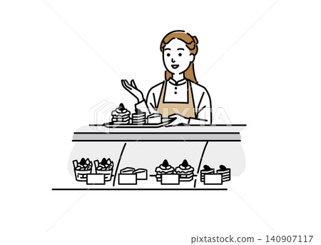 一位在蛋糕店工作的年輕女子 一位在蛋糕店工作的年輕女子 140907117