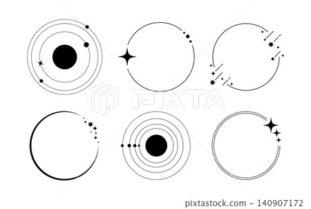 Simple and stylish sparkling star frame - planetary orbits, shooting stars, space - decorative illustration set Simple and stylish sparkling star frame - planetary orbits, shooting stars, space - decorative illustration set 140907172