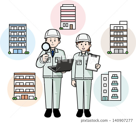 A man and a woman working for a building maintenance company A man and a woman working for a building maintenance company 140907277