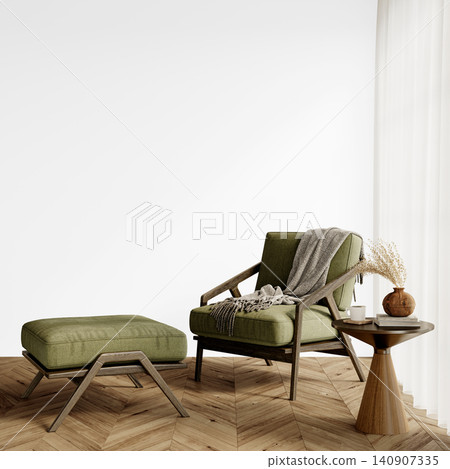 Organic Modern Lounge Corner Wall Mockup PNG with Green Armchair and Ottoman, Transparent Background, Soft Shadows Organic Modern Lounge Corner Wall Mockup PNG with Green Armchair and Ottoman, Transparent Background, Soft Shadows 140907335