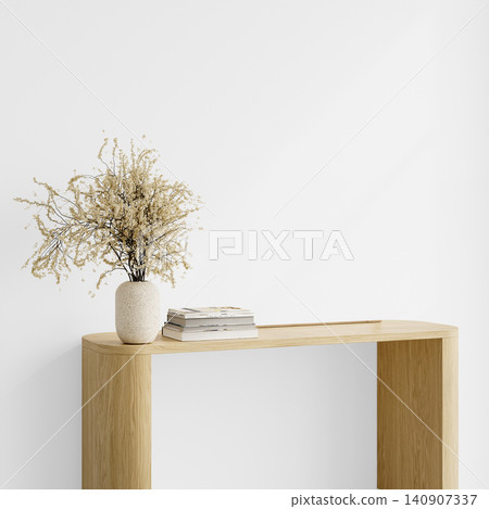 Japandi Console Table Wall Mockup PNG with Curved Wooden Table and Dried Flower Vase, Transparent Background, Soft Shadows Japandi Console Table Wall Mockup PNG with Curved Wooden Table and Dried Flower Vase, Transparent Background, Soft Shadows 140907337