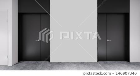 Modern Hallway Wall Mockup PNG with Black Interior Doors and Concrete Floor, Transparent Background, Soft Shadows Modern Hallway Wall Mockup PNG with Black Interior Doors and Concrete Floor, Transparent Background, Soft Shadows 140907340