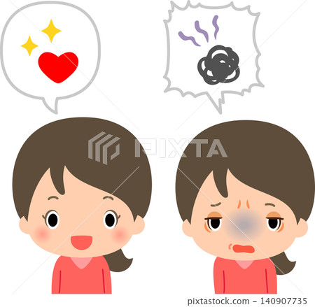 一位面帶微笑、言語優美的女子,以及一位面露凶相、言語粗俗的女子。 一位面帶微笑、言語優美的女子,以及一位面露凶相、言語粗俗的女子。 140907735