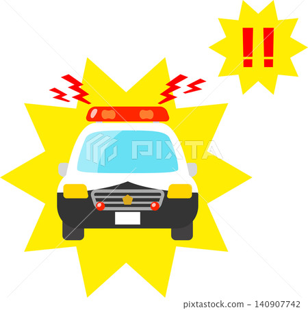 一輛警車鳴著警笛的風格化插圖。 一輛警車鳴著警笛的風格化插圖。 140907742