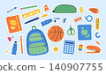 School stickers set with backpack and stationery 140907755