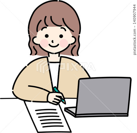 A woman working in front of a PC 140907944