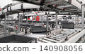 packing line in a logistics warehouse. conveyor belt in a modern production line. Pallet racking 140908056