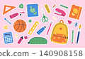 School stickers set with backpack stationery and supplies  140908158