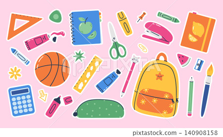 School stickers set with backpack stationery and supplies School stickers set with backpack stationery and supplies 140908158