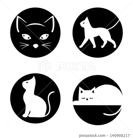 Minimal Animal Logo Set with Cat Icons 140908217