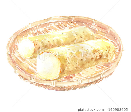 籃子裡長條狀物品的水彩插圖 140908405