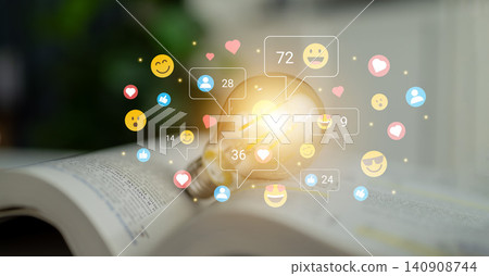 Bright Light Bulb Surrounded by Colorful Social Media Icons and Notifications Symbolizing Digital Interactions and Modern Communication Trends Ledger Bright Light Bulb Surrounded by Colorful Social Media Icons and Notifications Symbolizing Digital Interactions and Modern Communication Trends Ledger 140908744