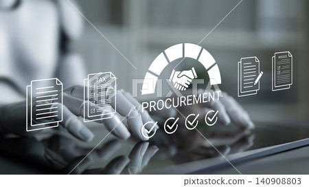 Futuristic Business Concept with Digital Procurement Interface Showcasing Agreement and Document Management Process in a Modern Office Environment. Glyphic Futuristic Business Concept with Digital Procurement Interface Showcasing Agreement and Document Management Process in a Modern Office Environment. Glyphic 140908803
