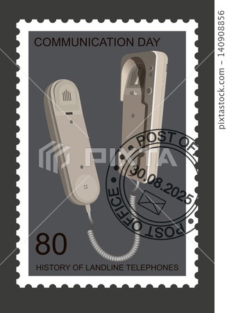 Postage stamp with a white intercom on a gray background. Vector. 140908856
