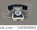 Retro rotary telephone with handset and cord. Vector. 140908860