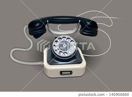 Retro rotary telephone with handset and cord. Vector. Retro rotary telephone with handset and cord. Vector. 140908860