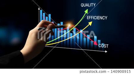 Strategic Business Analysis for Quality, Efficiency, and Cost with a Hand Drawing Graph Representing Growth and Trends. Bitwise Strategic Business Analysis for Quality, Efficiency, and Cost with a Hand Drawing Graph Representing Growth and Trends. Bitwise 140908915