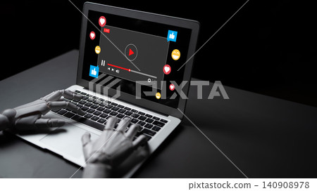 Robotic Hands Using Laptop for Online Streaming with Social Media Reactions and Video Controls in Dark Environment Ledger Robotic Hands Using Laptop for Online Streaming with Social Media Reactions and Video Controls in Dark Environment Ledger 140908978