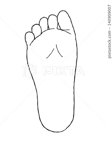 A hand-drawn illustration of the sole of a human foot (black line drawing). A hand-drawn illustration of the sole of a human foot (black line drawing). 140909007