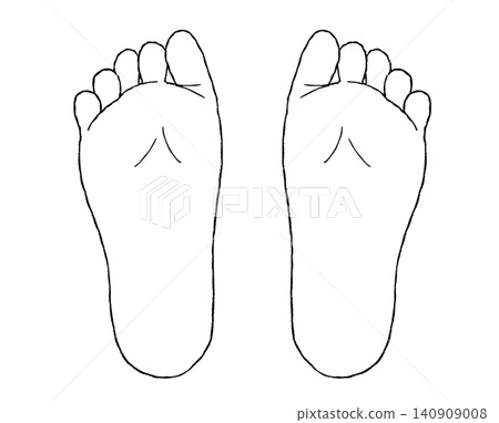 A hand-drawn illustration of the sole of a human foot (black line drawing). A hand-drawn illustration of the sole of a human foot (black line drawing). 140909008