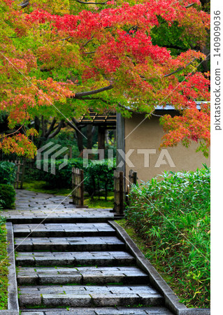 秋日式庭園,石徑上落滿了秋葉。 秋日式庭園,石徑上落滿了秋葉。 140909036