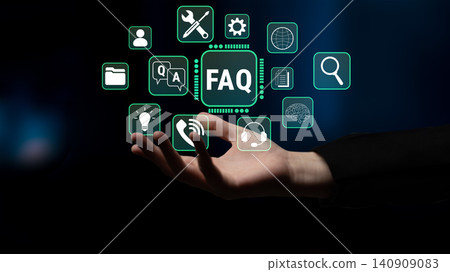 Concept of Frequently Asked Questions with Digital Icons and Hand Holding Gestures Representing Support and Information Technology Fluxor Concept of Frequently Asked Questions with Digital Icons and Hand Holding Gestures Representing Support and Information Technology Fluxor 140909083