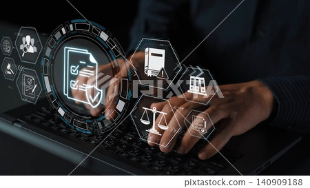 Engaging visual of hands typing on a laptop with a glowing interface, symbolizing law, documents, and technology in a modern workspace. Ideal for business and legal themes. Sigmoid Engaging visual of hands typing on a laptop with a glowing interface, symbolizing law, documents, and technology in a modern workspace. Ideal for business and legal themes. Sigmoid 140909188