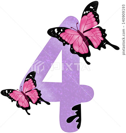 four number with pink butterfly 140909193