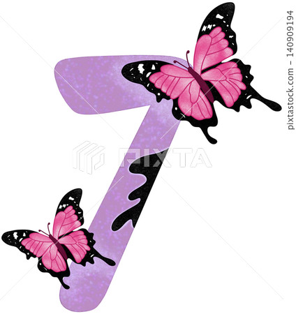 seven number with pink butterfly 140909194