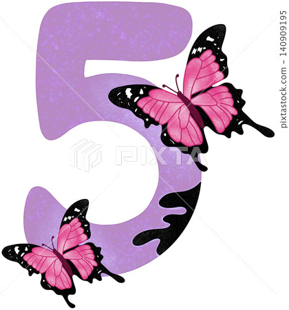 five number with pink butterfly five number with pink butterfly 140909195