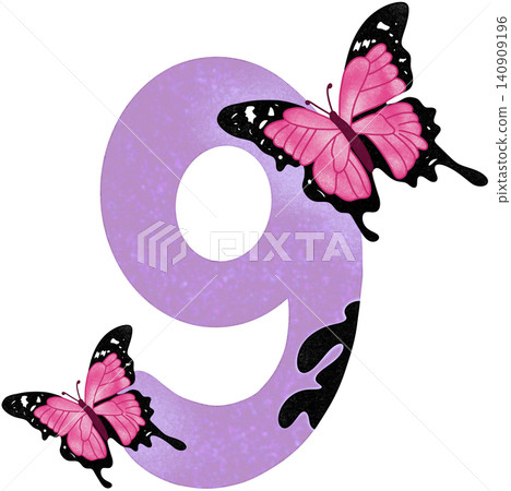 nine number with pink butterfly nine number with pink butterfly 140909196