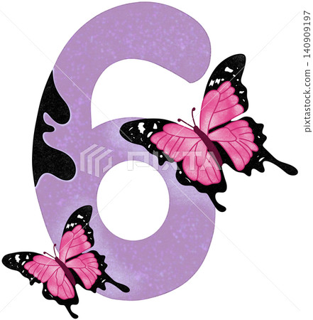 six number with pink butterfly six number with pink butterfly 140909197