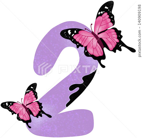 two number with pink butterfly two number with pink butterfly 140909198