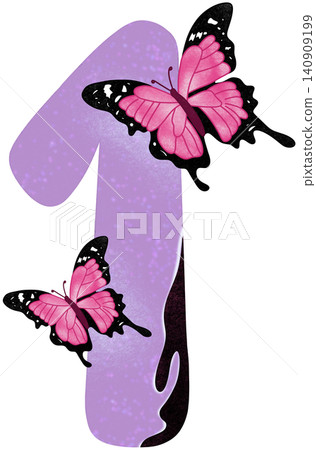 one number with pink butterfly one number with pink butterfly 140909199