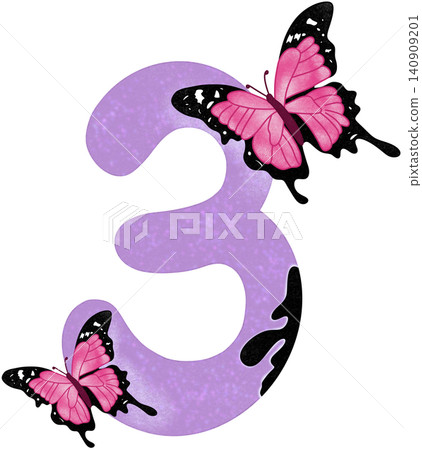 three number with pink butterfly three number with pink butterfly 140909201