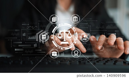 Digital Representation of Justice and Law Concept with Scales of Justice Symbol and Technology Interface in a Business Workspace. Entropy Digital Representation of Justice and Law Concept with Scales of Justice Symbol and Technology Interface in a Business Workspace. Entropy 140909596