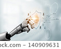 AI Cybersecurity Shield with Data Protection Icons and Circuit Lines. Corpus 140909631