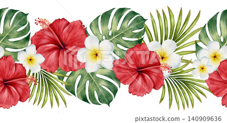 Tropical Floral Seamless Border Watercolor Illustration Tropical Floral Seamless Border Watercolor Illustration 140909636