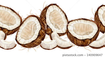 Coconut Seamless Border Watercolor Illustration Coconut Seamless Border Watercolor Illustration 140909647