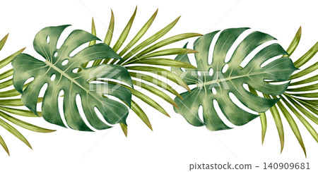 Tropical Leaf Seamless Border Watercolor Illustration Tropical Leaf Seamless Border Watercolor Illustration 140909681