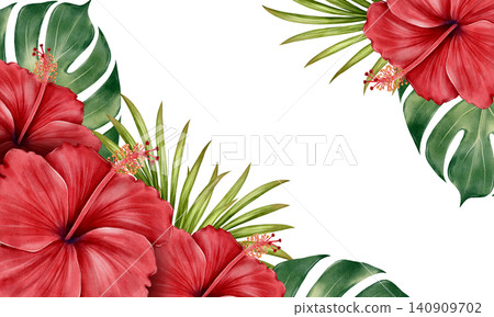 Tropical Hibiscus Watercolor Frame Illustration Tropical Hibiscus Watercolor Frame Illustration 140909702