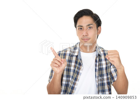 A smiling male to point A smiling male to point 140909853