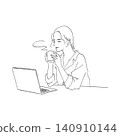 線條畫插圖，描繪了一位正在休息喝咖啡的上班族（休息時間）。 140910144