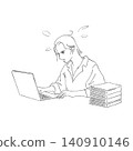 一幅線條畫插圖，描繪了一位壓力過大、不堪重負的辦公桌工作人員（電腦/辦公室工作）。 140910146
