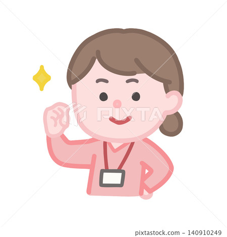 A motivated female caregiver makes a victory pose. A motivated female caregiver makes a victory pose. 140910249