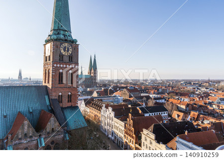 Lubeck Germany aerial view of historic city Lubeck Germany aerial view of historic city 140910259