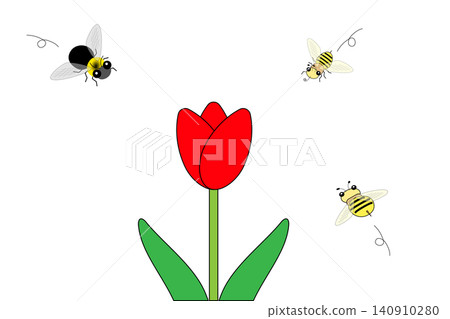 可愛的蜜蜂聚集在鬱金香花上 可愛的蜜蜂聚集在鬱金香花上 140910280